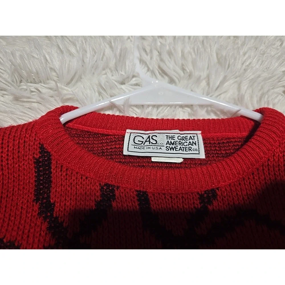 Vintage Abstract Sweater 80s S/M Pullover Knit All-Over Red GAS Great‎ American